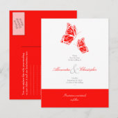 Eenvoudige rode vlinders slaan de datum van de bru aankondigingskaart (Voorkant / Achterkant)