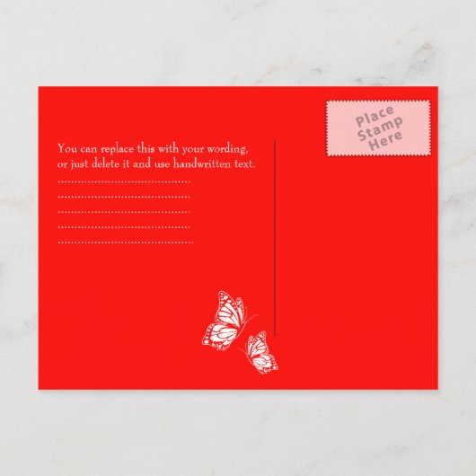 Eenvoudige rode vlinders slaan de datum van de bru aankondigingskaart (Achterkant)