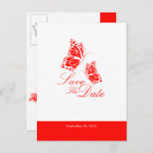 Eenvoudige rode vlinders slaan de datum van de bru aankondigingskaart (Voorkant / Achterkant)