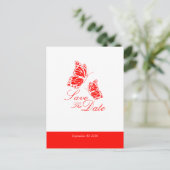 Eenvoudige rode vlinders slaan de datum van de bru aankondigingskaart (Staand voorkant)