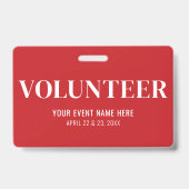 Eenvoudige rode vrijwilliger badge (Back)