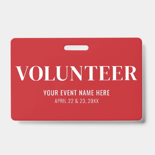 Eenvoudige rode vrijwilliger badge (Front)