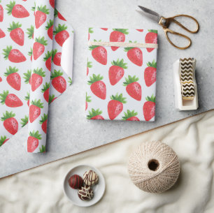 Eenvoudige Rode Waterverf Aardbei Cadeaupapier