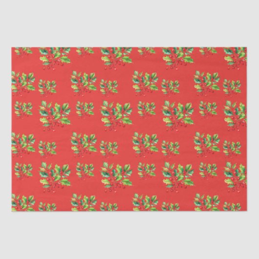 Eenvoudige rode Waterverf Holly Berries Xmas Patte Tissuepapier (Voorkant)