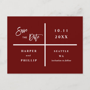 Eenvoudige Rode & Witte Foto sparen de Datum Briefkaart