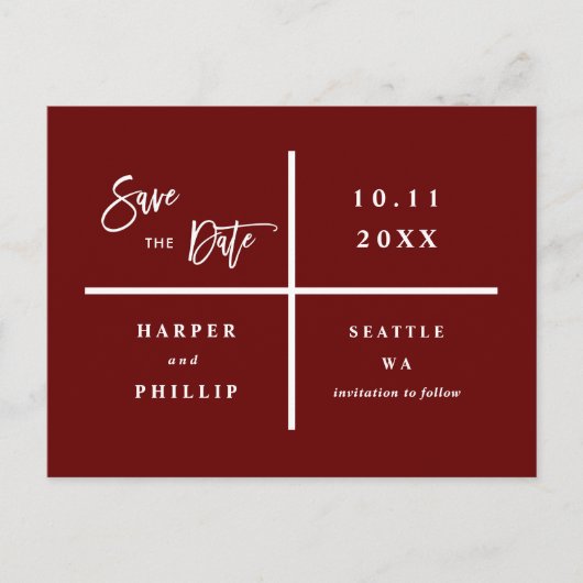 Eenvoudige Rode & Witte Foto sparen de Datum Briefkaart (Voorkant)