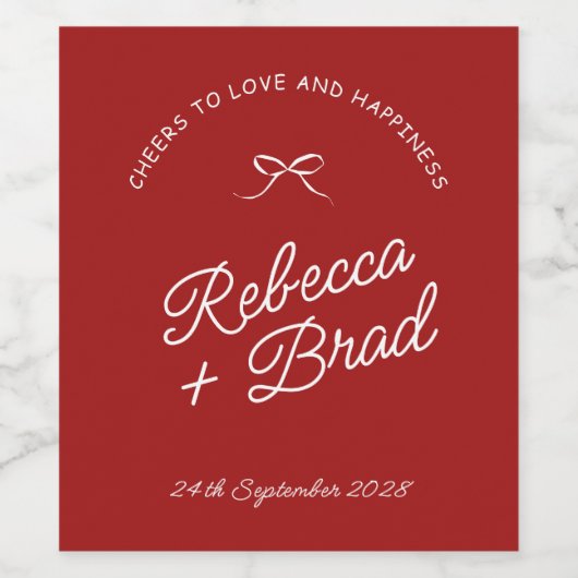 Eenvoudige Rode & Witte Hand Getrokken Bow Schets  Wijn Etiket (Enkel label)