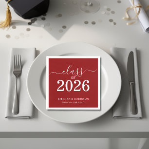 Eenvoudige Rode Witte Klas van 2026 Afstuderen Servet