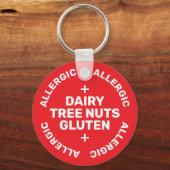 Eenvoudige Rode Witte Noodcontact Voedselallergie Sleutelhanger (Voorkant)