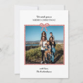 Eenvoudige rode witte streep boog foto kerst Kaart (Voorkant)