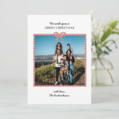 Eenvoudige rode witte streep boog foto kerst Kaart (Staand voorkant)