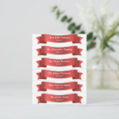 Eenvoudige rode zijde lint banner bruiloft plaats  kaart (Staand voorkant)