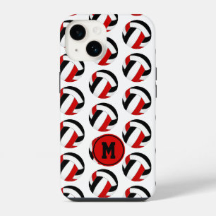 eenvoudige rode zwarte volleybal patronen met mono iPhone 14 hoesje