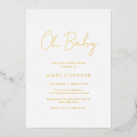 Eenvoudige roestige script elegante baby shower go folie uitnodiging (Voorkant)