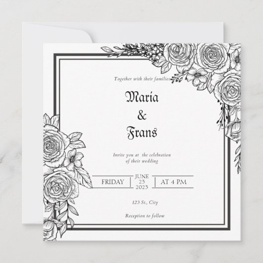 Eenvoudige Romance Floral Wedding Invitation. Kaart (Voorkant)