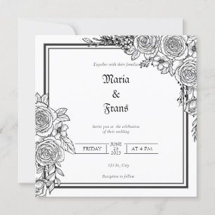 Eenvoudige Romance Floral Wedding Invitation. Kaart