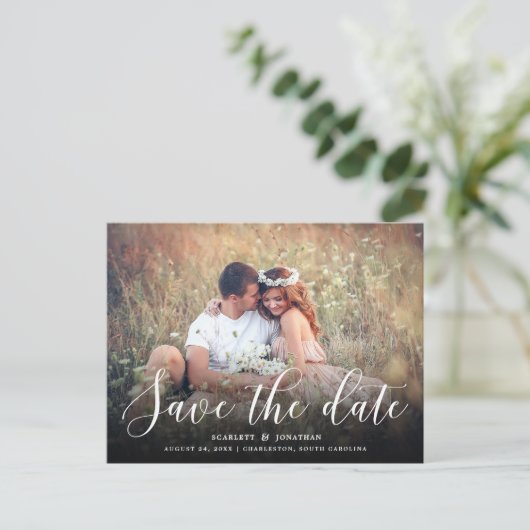 Eenvoudige Romance Foto Opslaan van de datum Brief Aankondigingskaart (Staand voorkant)