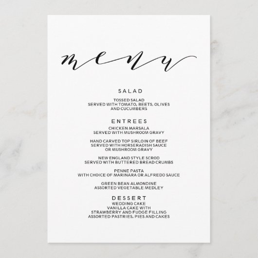Eenvoudige Romance kalligrafie bruiloft menu (Voorkant)