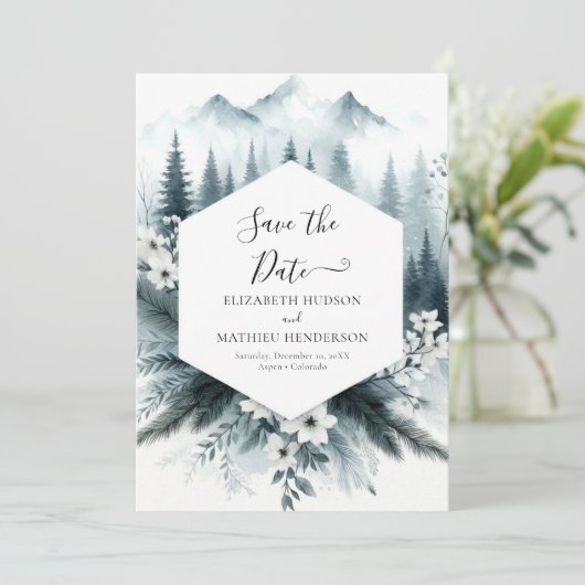 Eenvoudige romantische berg bruiloft save the date (Staand voorkant)