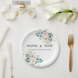 Eenvoudige Romantische Bloemige Bruiloft Papieren Bordje