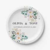 Eenvoudige Romantische Bloemige Bruiloft Papieren Bordje (Voorkant)