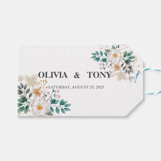 Eenvoudige Romantische Floral Wedding Cadeaulabel (Voorkant (Horizontaal))
