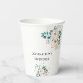 Eenvoudige Romantische Floral Wedding Papieren Bekers (Achterkant)