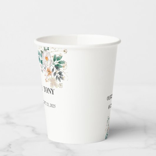 Eenvoudige Romantische Floral Wedding Papieren Bekers (Links)