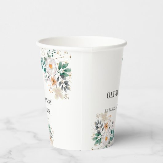 Eenvoudige Romantische Floral Wedding Papieren Bekers (Rechts)