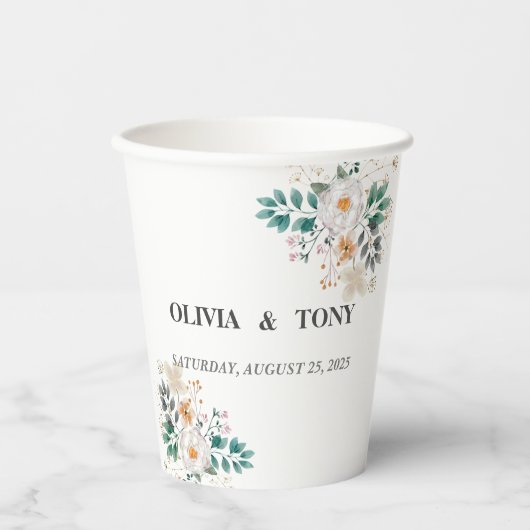 Eenvoudige Romantische Floral Wedding Papieren Bekers (Voorkant)