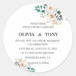 Eenvoudige Romantische Floral Wedding Ronde Sticker