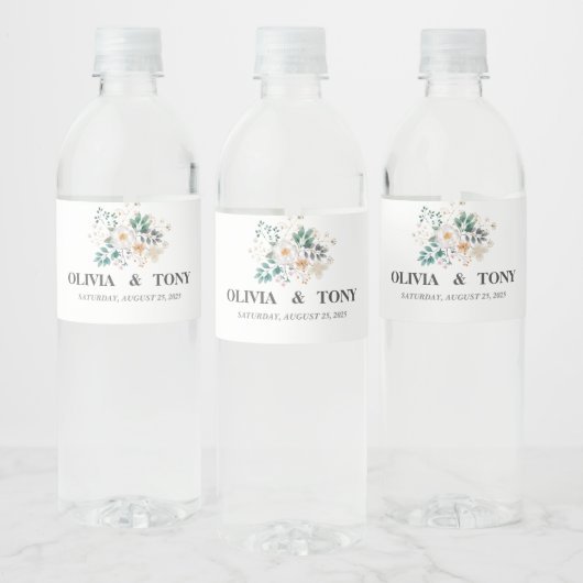 Eenvoudige Romantische Floral Wedding Waterfles Etiket (Flessen)