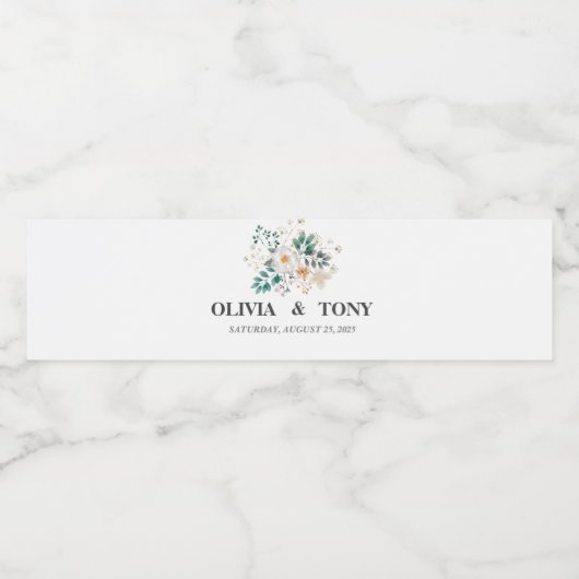 Eenvoudige Romantische Floral Wedding Waterfles Etiket (Enkel label)