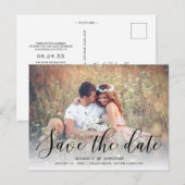 Eenvoudige romantische foto save the date | Zwart Aankondigingskaart (Voorkant / Achterkant)