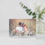 Eenvoudige romantische foto save the date | Zwart Aankondigingskaart (Staand voorkant)
