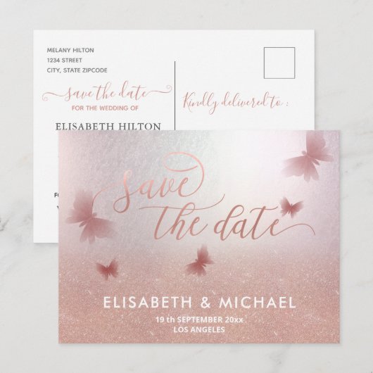 Eenvoudige romantische goudkalligrafie van het roo aankondigingskaart (Voorkant / Achterkant)