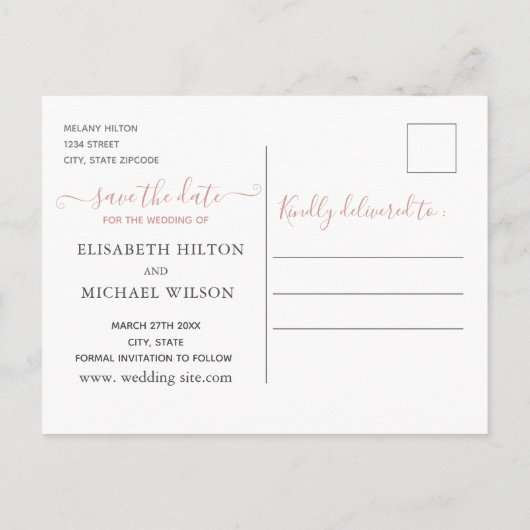 Eenvoudige romantische goudkalligrafie van het roo aankondigingskaart (Achterkant)