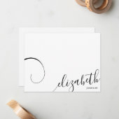 Eenvoudige Romantische kalligrafie zwart-wit Notitiekaartje (Voorkant / Achterkant in situ)