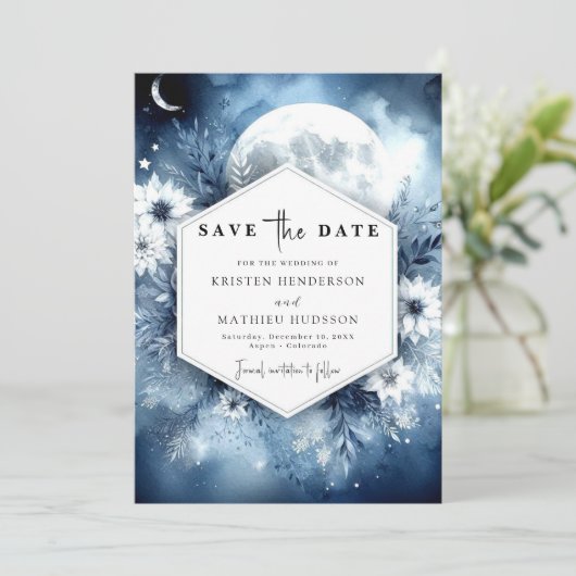 Eenvoudige romantische maanverlichte bruiloft save the date (Staand voorkant)