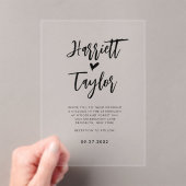 Eenvoudige Romantische Mooie Hart Script Bruiloft Acryl Uitnodigingen (Insitu (Draagbaar))