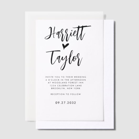 Eenvoudige Romantische Mooie Hart Script Bruiloft Vellum Uitnodigingen (Offset)