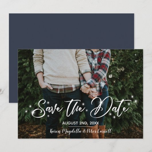 Eenvoudige Romantische Script Starry Photo Save th Save The Date (Voorkant / Achterkant)