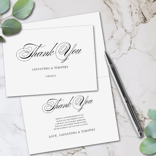 Eenvoudige Romantische Zwart-Wit Fun Script Weddin Bedankkaart