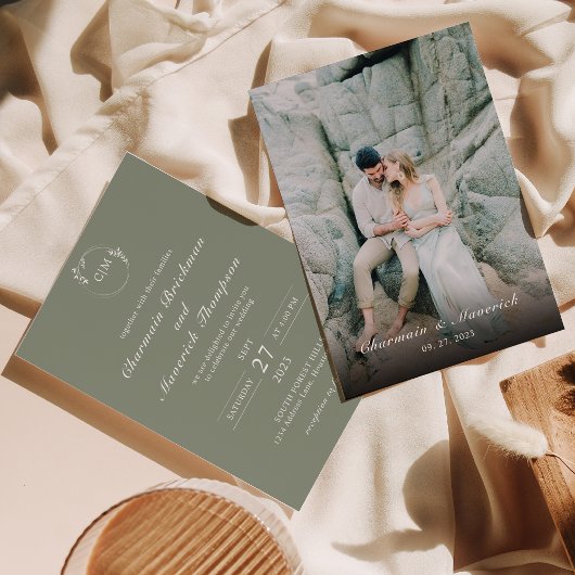 Eenvoudige Ronde Klassieke Sage Groene Monogram Br Kaart