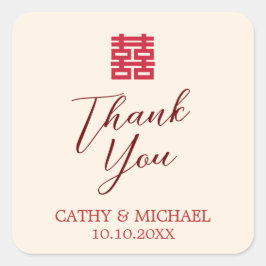 Eenvoudige rood beige moderne Chinese bruiloft Dan Vierkante Sticker