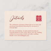 Eenvoudige rood beige moderne Chinese bruiloft det Informatiekaartje (Voorkant)