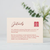 Eenvoudige rood beige moderne Chinese bruiloft det Informatiekaartje (Staand voorkant)