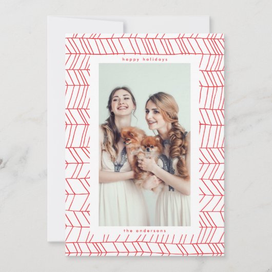 Eenvoudige Rood- en White-kerstsnoeprand Feestdagenkaart (Voorkant)