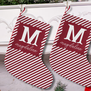 Eenvoudige Rood en Wit Gestreepte Monogramnaam Kleine Kerstsok