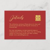 Eenvoudige rood goud moderne Chinese bruiloft deta Informatiekaartje (Voorkant)